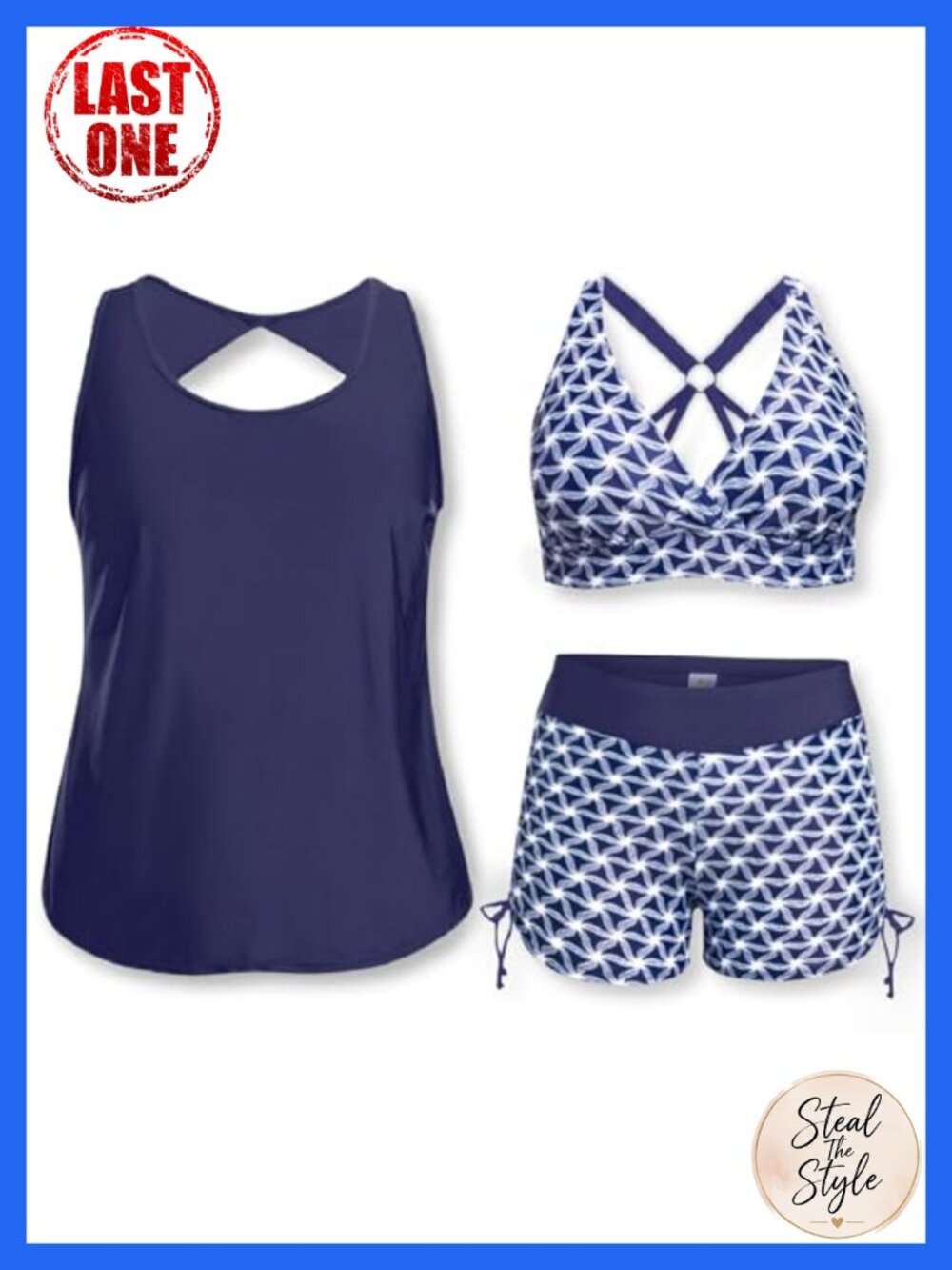 Plus Size Tankini Swimset 3 Piece with Boyshorts & Pad